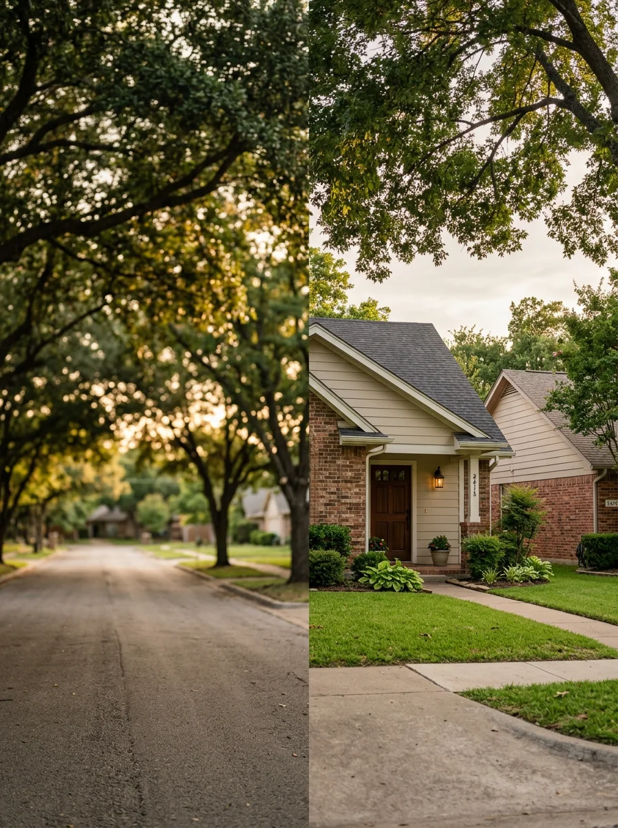 Grand Prairie residential neighborhood with tree-lined streets and family homes