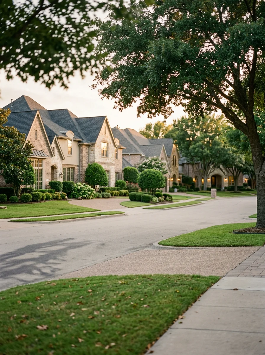 Upscale Plano neighborhood with residential homes and tree-lined streets
